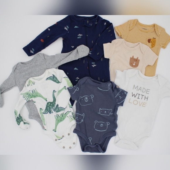 Carter's Other - 7pc Carter’s Baby Boy Bundle – 6M Blue & Grey Onesies + Sleeper